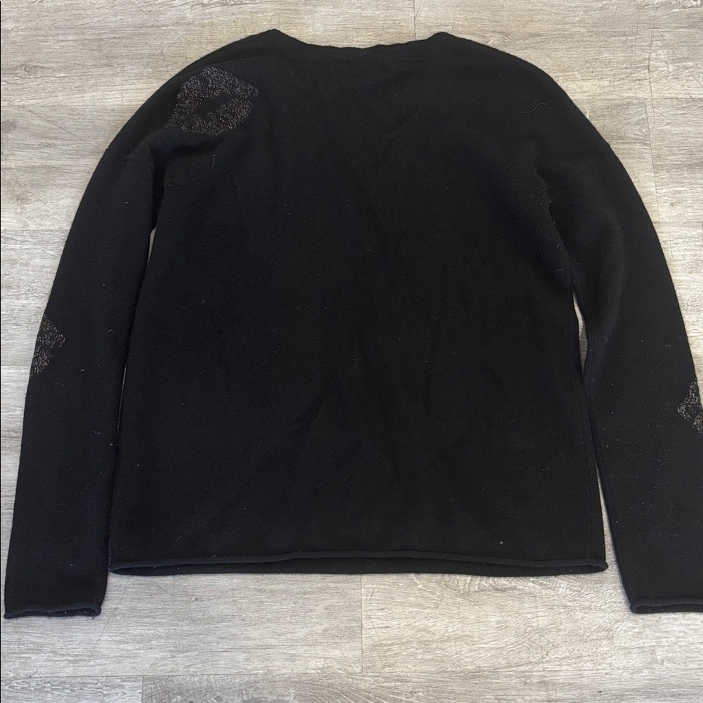 Brodie Cashmere Lips Graphic Black Cashmere Sweater XS - Picture 7 of 7